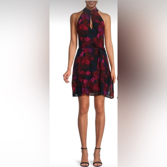 NWT Paige Sleeveless Cayman Floral Silk Halter Neck A-line Swing Mini Dress TB5 - Picture 10 of 15